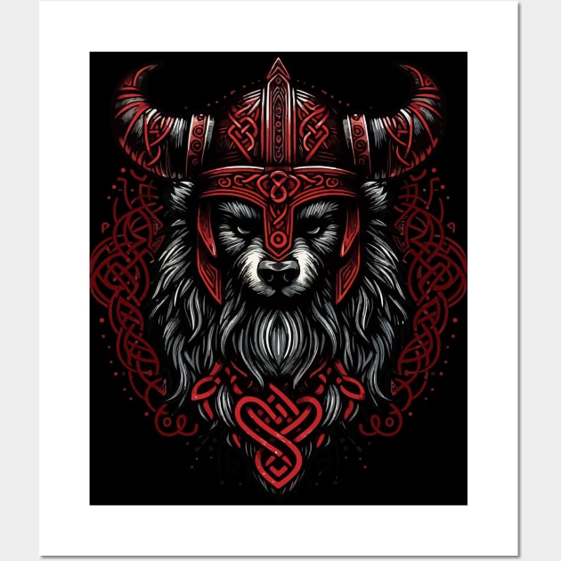 Red And Black Bear Berserker Norse Viking Warrior Wall Art by TomFrontierArt